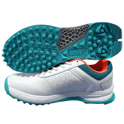 Vector Flipper 2.0 Premium Rubber Spikes All Rounder Cricket Shoes For Men Cricket Shoes For Men (White, Blue, Orange , )